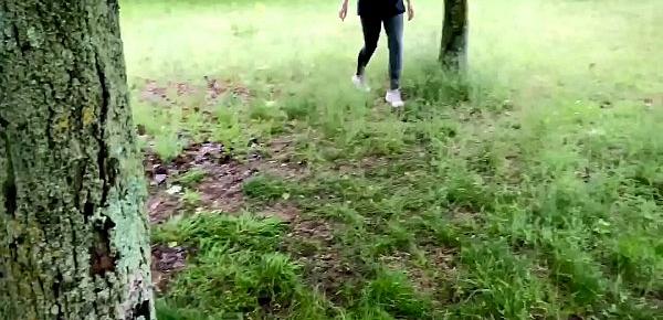  Public blowjob and swallow by girl in the garden. KleoModel